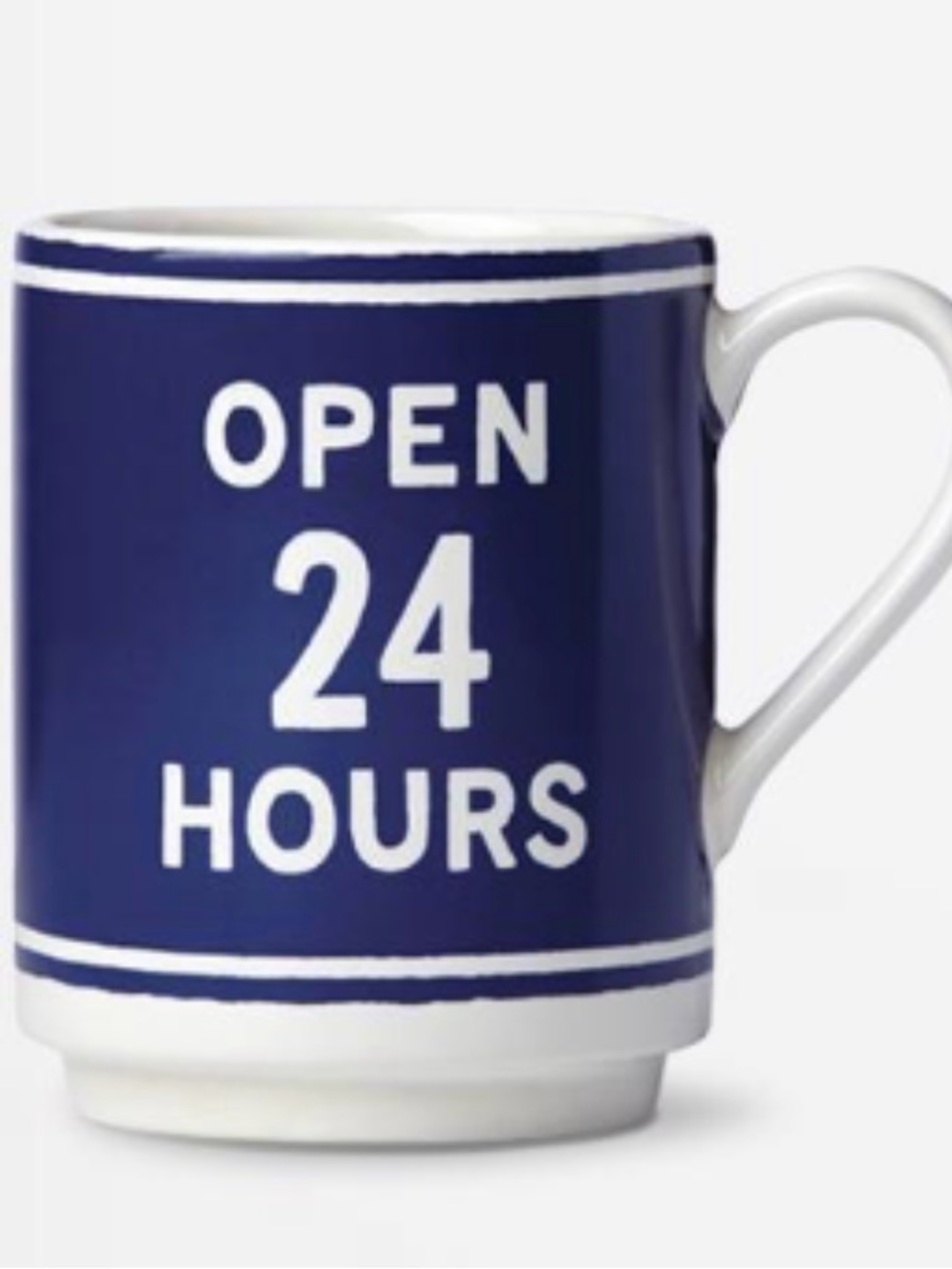 kate spade Navy and White "OPEN 24 HOURS" Ceramic Mug